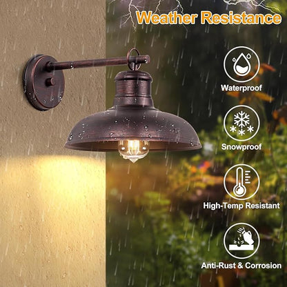 Bosceos Outdoor Wall Lights 2 Pack, Farmhouse Barn Light, Vintage Outside Wall Mount Light Fixture, Waterproof Outdoor Light for House Garage Patio Porch Doorway, Distressed Brown