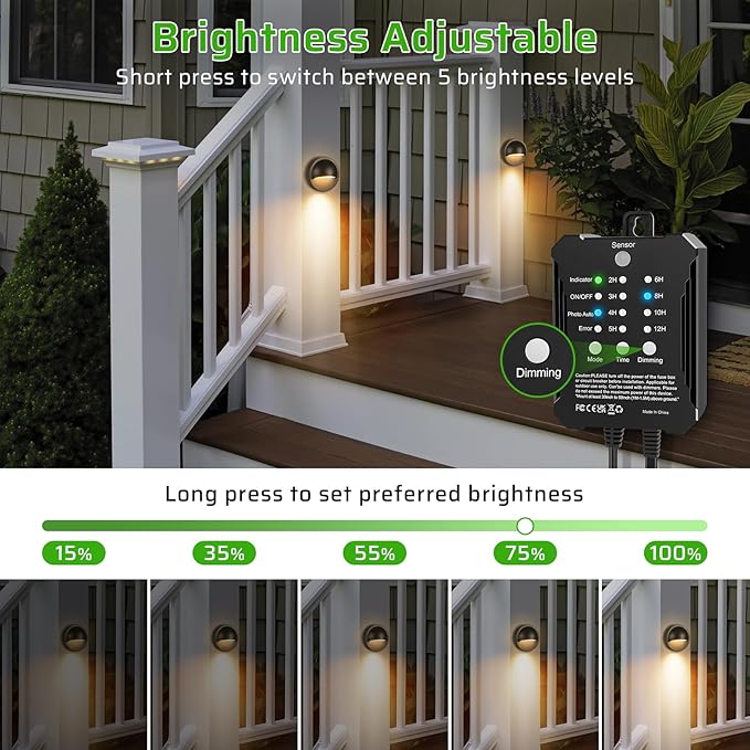 8 Pack Low Voltage LED Deck Lights Kit with Plug-in Transformer, Dusk-to-Dawn Photocell Sensor and Timer, IP67 Waterproof 3000K Outdoor Step Stair Lights for Deck, Patio, Fence and Landscape Lighting