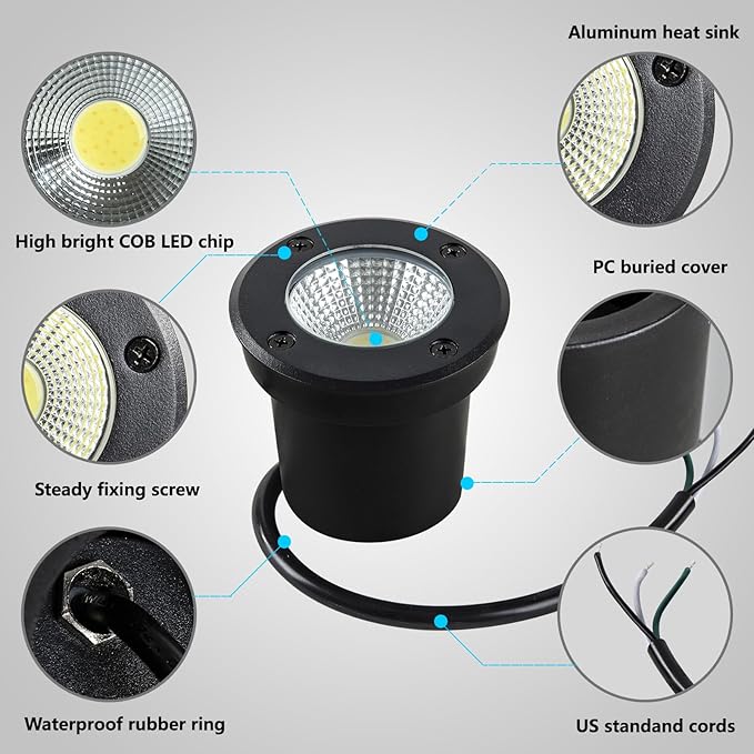 Outdoor Landscape Lights,5W 500lm,High Voltage 110V 120V Ground Lights,IP65 Waterproof LED Well Light,3CCT | Lumora