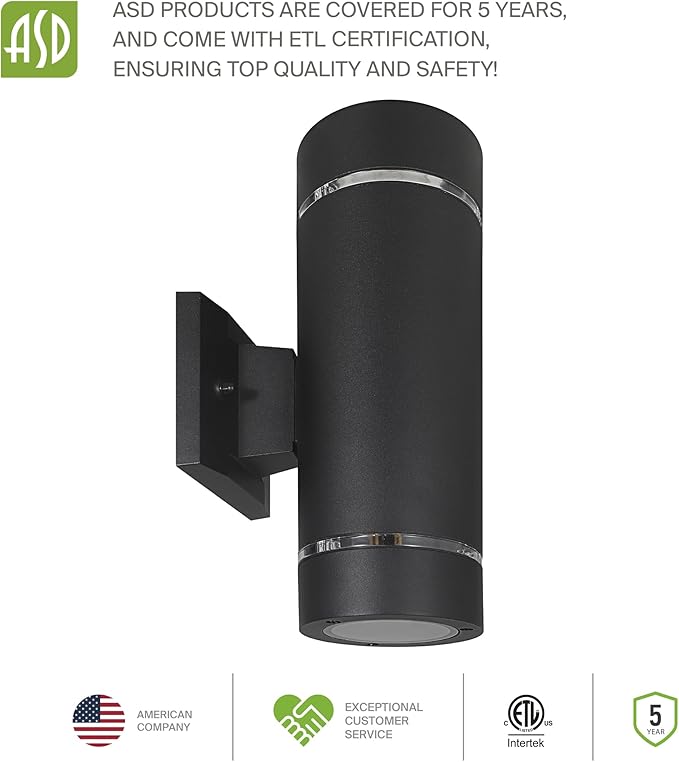 ASD 2 Light Outdoor Wall Light Fixture | 120W E26 Bulb Socket 120V ETL Cylinder Up Down Lights | | Lumora