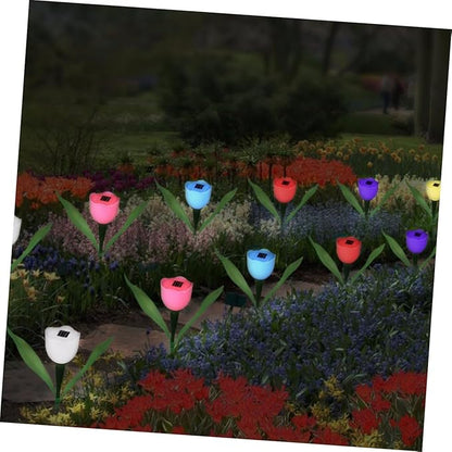 DOITOOL 4pcs Solar Led Tulip Garden Lights Outdoor Pathway Lights for Driveway and Landscape Energy Saving Solar Purple