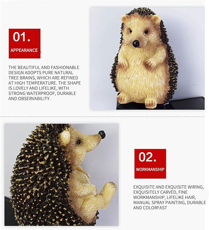Resin Garden Statues Cute Hedgehog, Statues Outdoor with Solar Lights, Solar Garden Sculptures, Funny Animal Garden Decor, Housewarming Gifts, Lights for Patio Yard, Balcony Decorations (B)