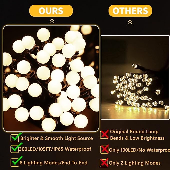 LED Christmas Lights Outdoor,300LED 105Ft 8 Modes Plug-in Connectable Waterproof Globe String Lights for Outdoor & | Lumora