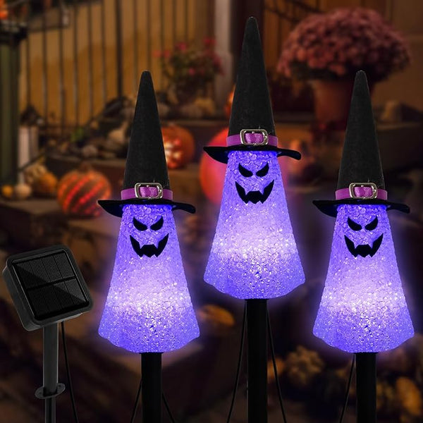 LIGHTSHINE 3PCS Ghost Solar Halloween Decorations, Solar Landscape Pathway Lights, Garden Stakes Light, Outdoor | Lumora
