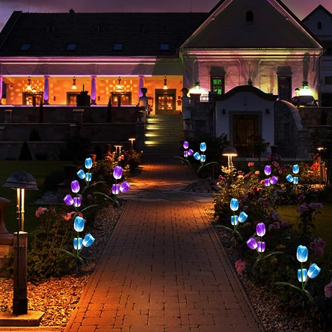AHNNER Solar Outdoor Lights 2 Pack Tulip Solar Lights Outdoor Garden Decoration for Patio, Yard, Driveway IP65 Waterproof, Dark Sensing Auto On/Off