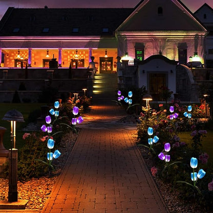 AHNNER Solar Outdoor Lights 2 Pack Tulip Solar Lights Outdoor Garden Decoration for Patio, Yard, Driveway IP65 Waterproof, Dark Sensing Auto On/Off