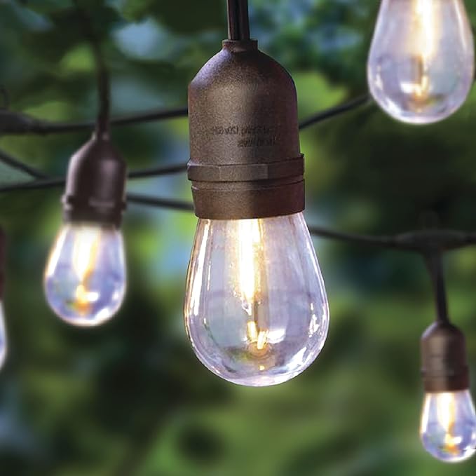 24-FT Waterproof LED String Lights -12 Hanging Sockets - Decorative Accent Light - Garden, Patio, Porch, Backyard, Yard, Cafe, Party, Christmas