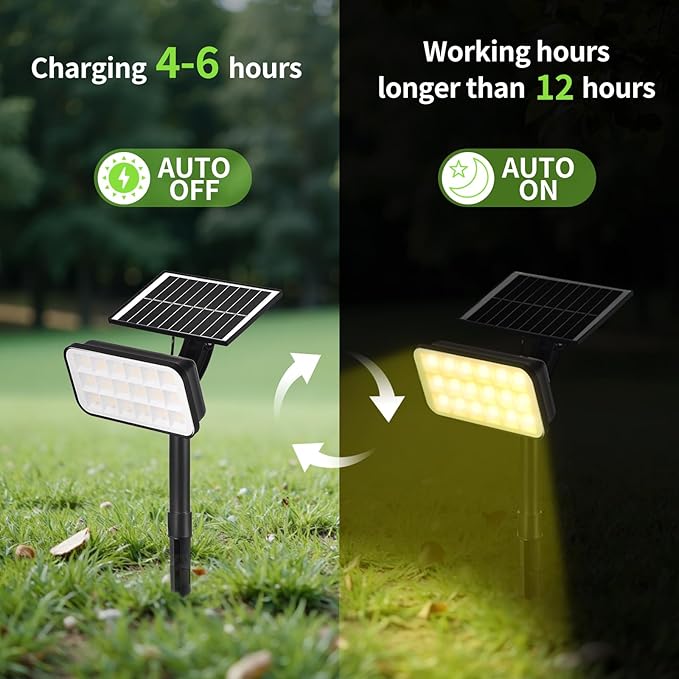 Solar Spot Lights Outdoor, 72 LEDs Landscape Lighting with 3 Lighting Modes and Auto On/Off, 360° Adjustable IP65 Waterproof Solar Powered Landscape Lights for Yard, Garden, Pathway, 6 Pack