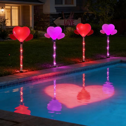 6 Pack Outdoor Solar Pathway Lights-Heart Stake Lightsing for Garden Valentine's Day Decor, Path Light, Waterproof Auto On/Off, Romantic Porch Walkway Romantic Wedding Party Yard Lawn
