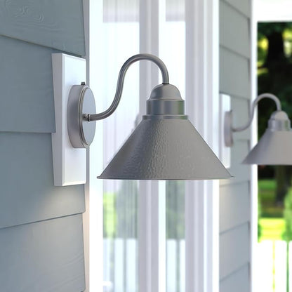 VAXCEL Outland 9 in. H 1-Light Brushed Pewter Dusk to Dawn Sensor Farmhouse Outdoor Wall Sconce, Gooseneck Metal Shade, LED Compatible, Dark Sky Compliant for Exterior Porch Patio Front Door or Garage