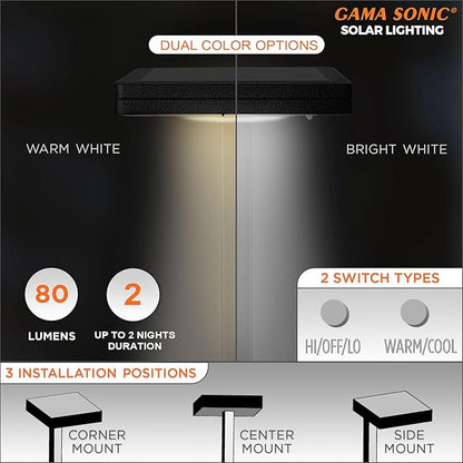 Gama Sonic Contemporary Black Square Solar Garden Light, Heavy Duty Cast Aluminum 80 Lumen with Bright White and Warm White LED Options, 26.75 in Tall for Sidewalk, Pathway, 4-Pack 117iP490080