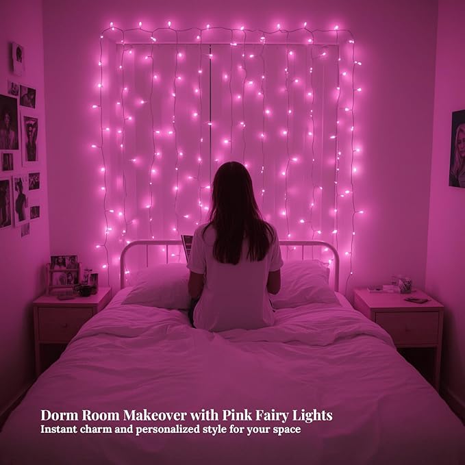 100 LED Pink Fairy Lights, 33ft Plug-in Decorative String Lights with 8 Modes for Indoor Outdoor Bedroom Wall Tree | Lumora