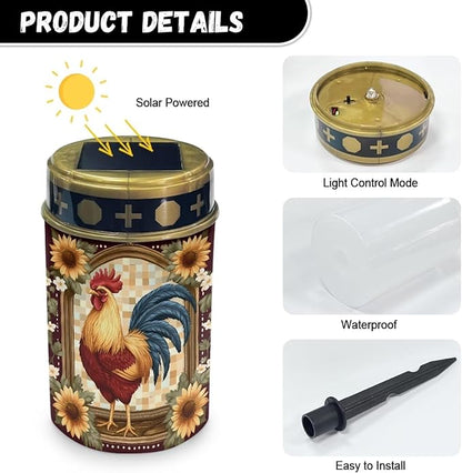 Rooster Sunflowers Solar Outdoor Lights Waterproof Solar Walkway Lights Memorial Cemetery Decorations Garden Solar Light for Yard, Lawn, Patio, Pathway, Backyard