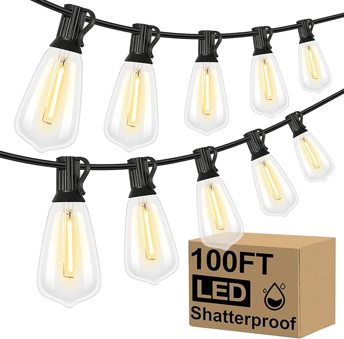 Brightever 100FT ST38 Outdoor String Lights with 60FT S14 LED String Lights