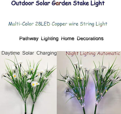 Solar Daisy Flower Decorative Garden Stake Lights, 28 LED, White & Multicolor, Floral Theme, Outdoor Decorations