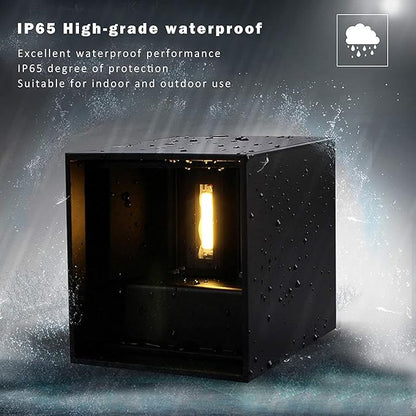 LANFU LED Aluminum Waterproof Wall Lamp, (Upgrade Dusk to Dawn Sensor) Waterproof Outdoor Light 20W 100-277V 2800K-3000K(Not dimmable) Outdoor Wall Light Warm Light 2LEDS (Black-20W-Larger)