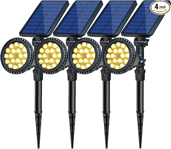 Solar Spotlights, 18 LED Solar Lights Outdoor Waterproof, 2 Mode Soft Warm White Landscape Lighting Auto On/Off | Lumora
