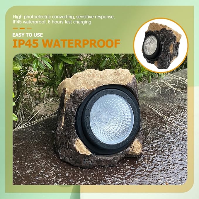 Solar Pathway Lights Outdoor Waterproof Solar Garden Lights Yard Decor Resin Stump Shape for Patio and Lawn