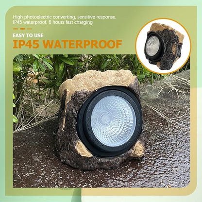 Kisangel Solar Yard Lights Solar Pathway Lights Resin Stump Shape Waterproof for Garden Lawn Walkway Patio Decor