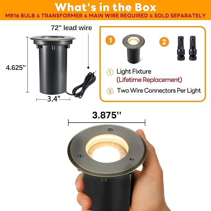 Gardenreet MR16 Well Light - Solid Brass Replaceable Bulb Weatherproof Low Voltage Inground - Outdoor Path Light | Lumora