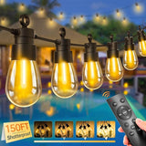 150FT Dimmable Outdoor Patio Lights - Remote Control LED String Lights with 43+2 IP65 Waterproof Shatterproof | Lumora