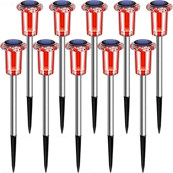 Valentine's Day Solar Lights Outdoor Decorations 10 Pack Candy Color LED Stainless Steel Stake for Pathway Yard | Lumora