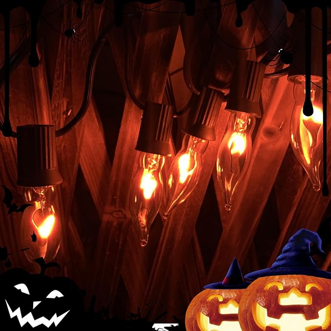 10 FT Flickering Flame Light String, C18 Halloween Decoration Light String, with 10 Clear Flame Bulbs, for Outdoor | Lumora