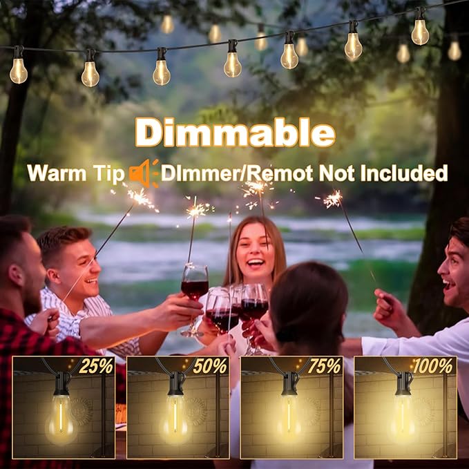 100FT LED Outdoor String Lights with 50+3 Shatterproof Bulbs(Gourd Shape), IP44 Waterproof, Commercial Grade Patio | Lumora