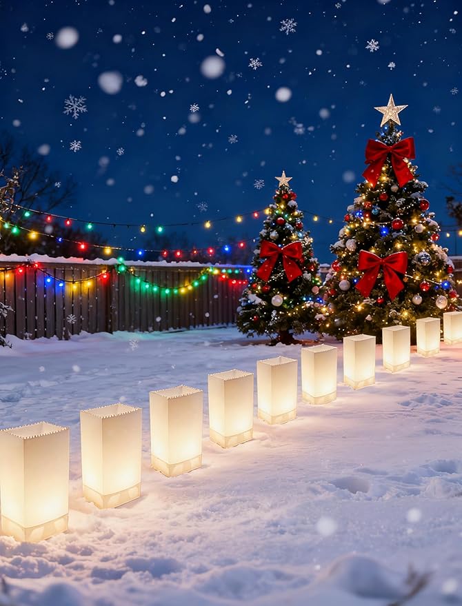 10 Pack Christmas Luminaria Pathway Lights - Enchanting Glowing Paper Bag Walkway Lights with 20 Stakes | Lumora