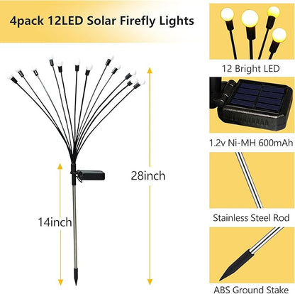 Solar Garden Lights Outdoor, 4 Pack 40 LED Solar Firefly Lights Waterproof, Sway by Wind, Swaying Light for Yard Patio Backyard Garden Planter Flower Bed Pathway Outdoor Decoration (Warm White)