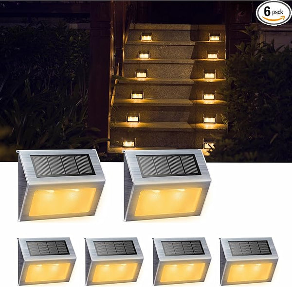 XLUX Solar Lights for Steps Decks Pathway Yard Stairs Fences, LED lamp, Outdoor Waterproof, Warm Light, 6 Pack | Lumora