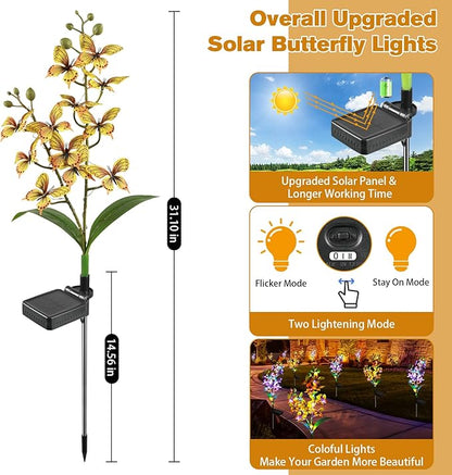 Solar Garden Lights, Solar Flower Lights with 4 Colors and 2 Lighting Modes, Suitable for Yard, Garden, Lawn, and Path Decoration(Yellow, 2 Pack)