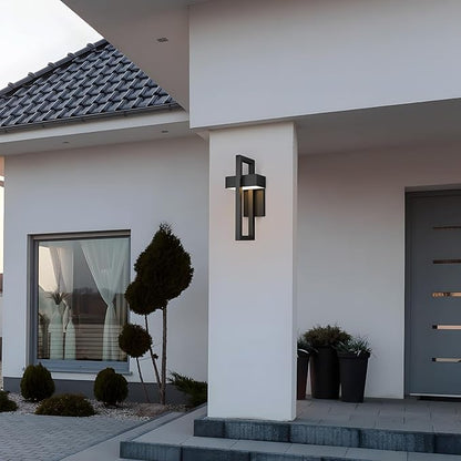 LamQee Modern Outdoor Wall Lights 3000K Integrated LED Outdoor Wall Sconces Lighting, Contemporary Exterior Lighting Fixtures Outside Wall Mount Lights for House Porch Front Door Garage, Matte Black