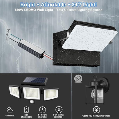 ledmo 150W Outdoor LED Flood Light Switch Control Full 360 Rotation Exterior Wall Pack Lights 21000lm 5000k Modern Security Commercial Wall Mount Fixture for House Shop Barn Warehouse Building