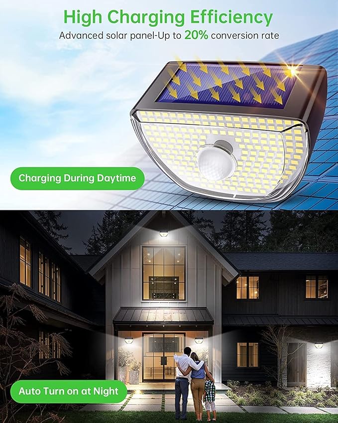 Solar Lights Outdoor 200 LED with 3 Lighting Modes, Solar Motion Sensor Lights, IP65 Waterproof Solar Powered Lights, 270° Wide Angle, for Garden Patio Yard Fence Deck, WHPG005AB,Black (6 Pack)