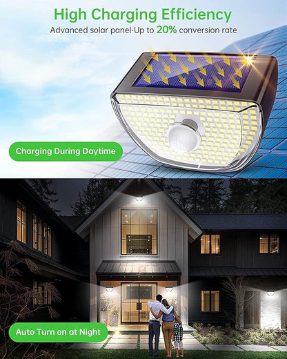 Solar Lights Outdoor 200 LED with 3 Lighting Modes, Solar Motion Sensor Lights, IP65 Waterproof Solar Powered Lights, 270° Wide Angle, for Garden Patio Yard Fence Deck, WHPG005AB,Black (6 Pack)