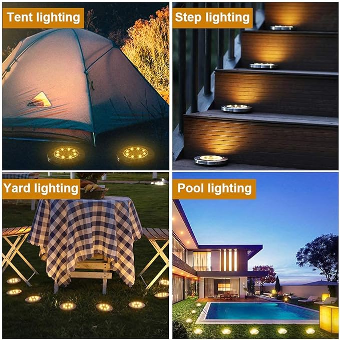 Aogist Solar Ground Lights, 8 LED Garden Disk Lights In-Ground Outdoor Landscape Lighting for Lawn Patio Pathway | Lumora