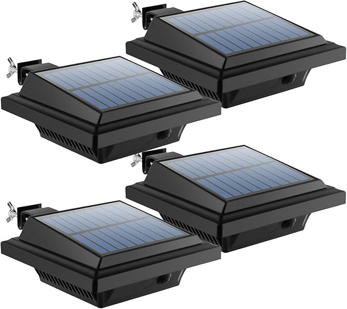 UniqueFire Solar Gutter Lights Outdoor, 40 LEDs Bright Solar Powered led Fence Light Deck Lights Waterproof for Wall, Deck, Fence, Stair, Step and Yard (Black,Warm White-4 Pack)