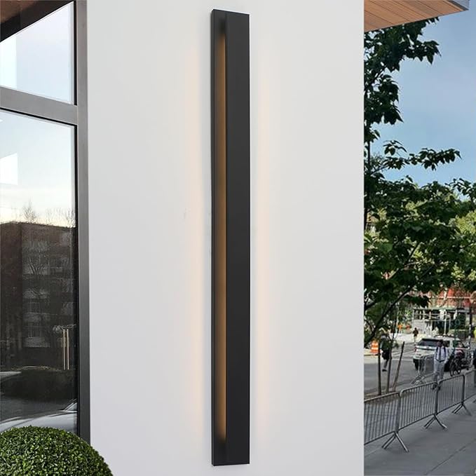 50 Inch Long Outdoor Waterproof Modern LED Wall Sconces, Indoor Black Wall Mount Fixtures,3000K Warm Light Rectangular Wall Light for Front Door, Stairway, Living Room,Porch Light