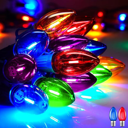 Multicolor C7 LED Christmas String Lights, 25FT Vintage Christmas Lights, Connectable Commercial Tree & Roofline Garden Wedding Decor