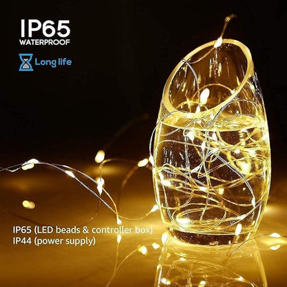 2 Pack Solar Powered Fairy String Lights Outdoor Waterproof 8 Modes Twinkle Christmas Decorations Lights, Each 33ft-100LED, 40ft-120LED, 66ft-200LED, 80ft-240LED, (Warm White, 66)