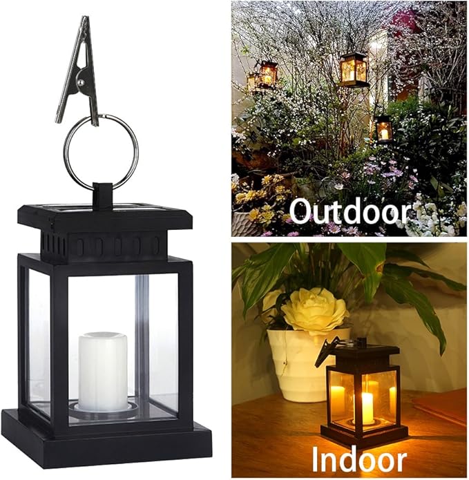 Hanging Solar Lantern Lights Outdoor Decorative Night Light for Patio Landscape Yard Waterproof, White Candle with Warm Light Flicker, Auto Sensor On Off, Lantern Candle Lights (2 Pack)