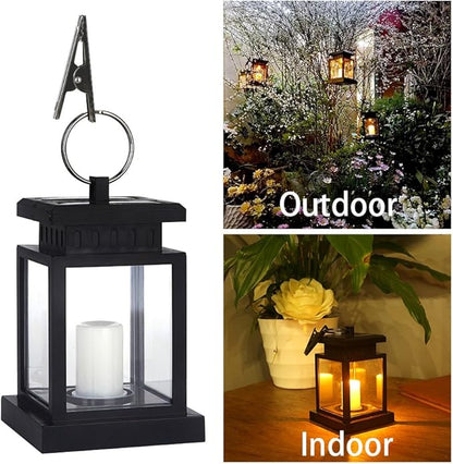 Hanging Solar Lantern Lights Outdoor Decorative Night Light for Patio Landscape Yard Waterproof, White Candle with Warm Light Flicker, Auto Sensor On Off, Lantern Candle Lights (2 Pack)