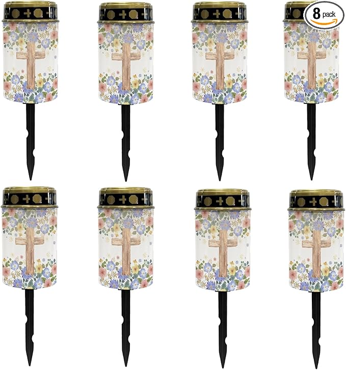 Cross Floral Cemetery Lights for Grave,Solar Garden Lights Cute Solar Pathway Light Lantern Solar Fairy Lights for Outside Waterproof Solar Stake Lights Landscape Lighting