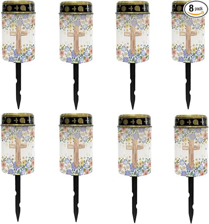 Cross Floral Cemetery Lights for Grave,Solar Garden Lights Cute Solar Pathway Light Lantern Solar Fairy Lights for Outside Waterproof Solar Stake Lights Landscape Lighting