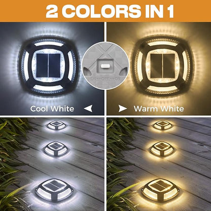 btfarm 4 Pack Solar Dock Lights, 2 Color Modes LED Driveway Solar Lights Outdoor, IP67 Waterproof Driveway Marker Deck Light for Warning Step Sidewalk Pathway Deck Garden Stair Yard, Warm/Cool White