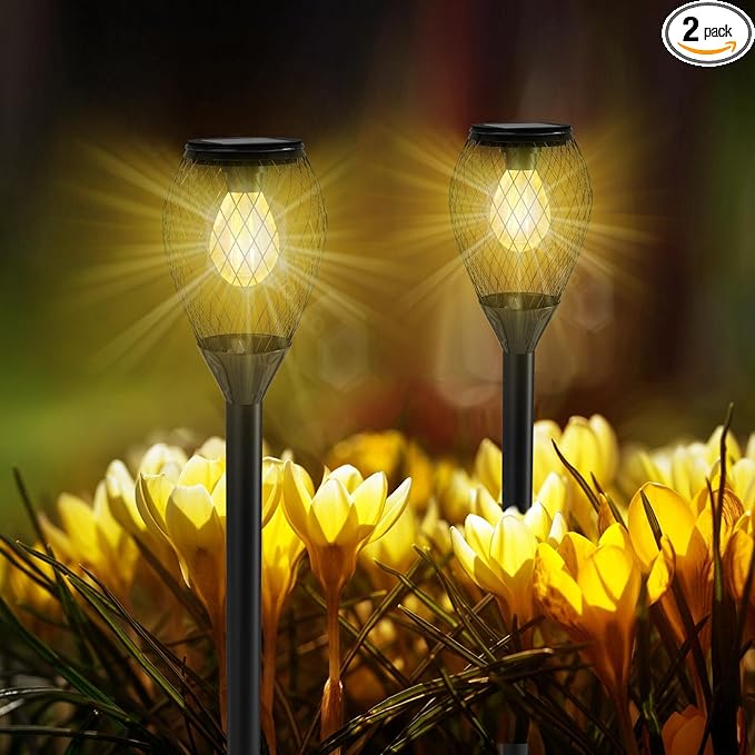 Solar Pathway Lights Outdoor Waterproof 2 Pack, Long Lasting Solar Powered Lights for Outside, Auto On/Off Solar Garden Lights Solar Path Lighting for Yard Patio Walkway Driveway (Warm White)