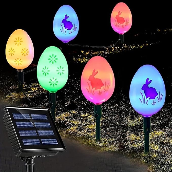 Easter Solar Pathway Lights | 3.5m Holiday Lighted Decoration with Stakes | Colorful Solar String Light - for Garden Yard Courtyard Pathway Driveway Patio Lawn