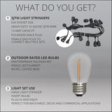 Wintergreen Lighting 50ft S14 Shatterproof Outdoor String Lights, 25 Edison Bulbs on Suspended Sockets Dimmable LED | Lumora