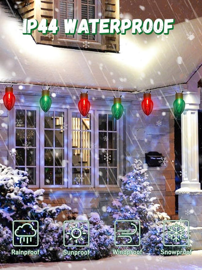 SUNSGNE Red and Green Giant Christmas Lights, 16FT Red and Green LED Christmas Lights with 10 Count 5'' Clear Glossy LED Bulbs for Xmas Roofline Patio Backyard Decorations